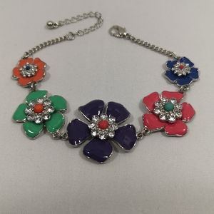 Gorgeous Vibrant Coloured Enamel Rhinestone Floral Bracelet Brand New Condition